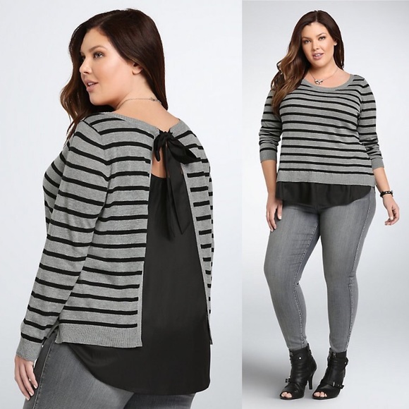 torrid Sweaters - Torrid Striped Tie Back Layered Sweater 3X